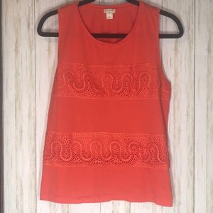 J Crew Orange tank with lace detailing size M